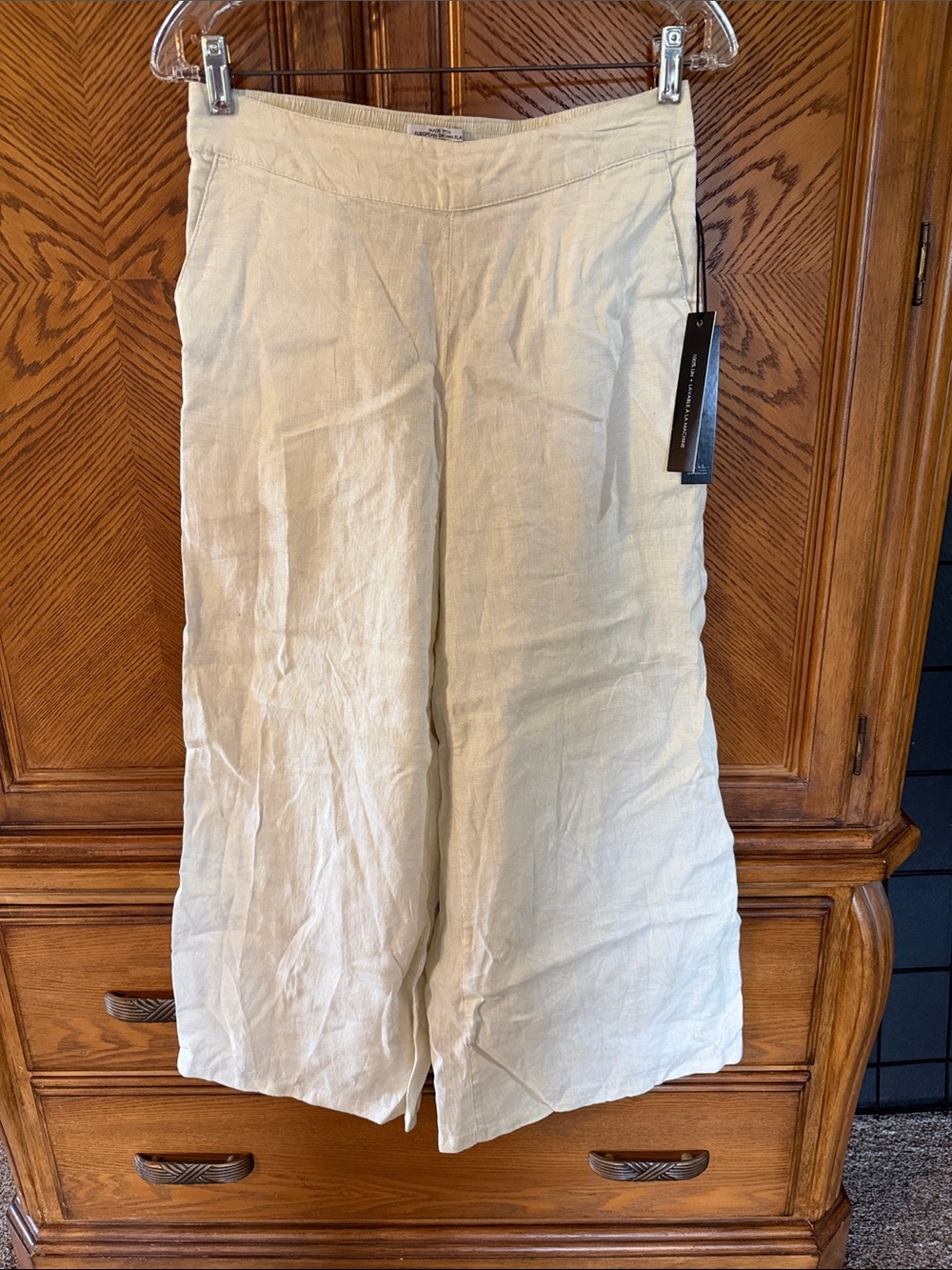 Nicole Miller Cream Wide-Leg Linen Pants size medium